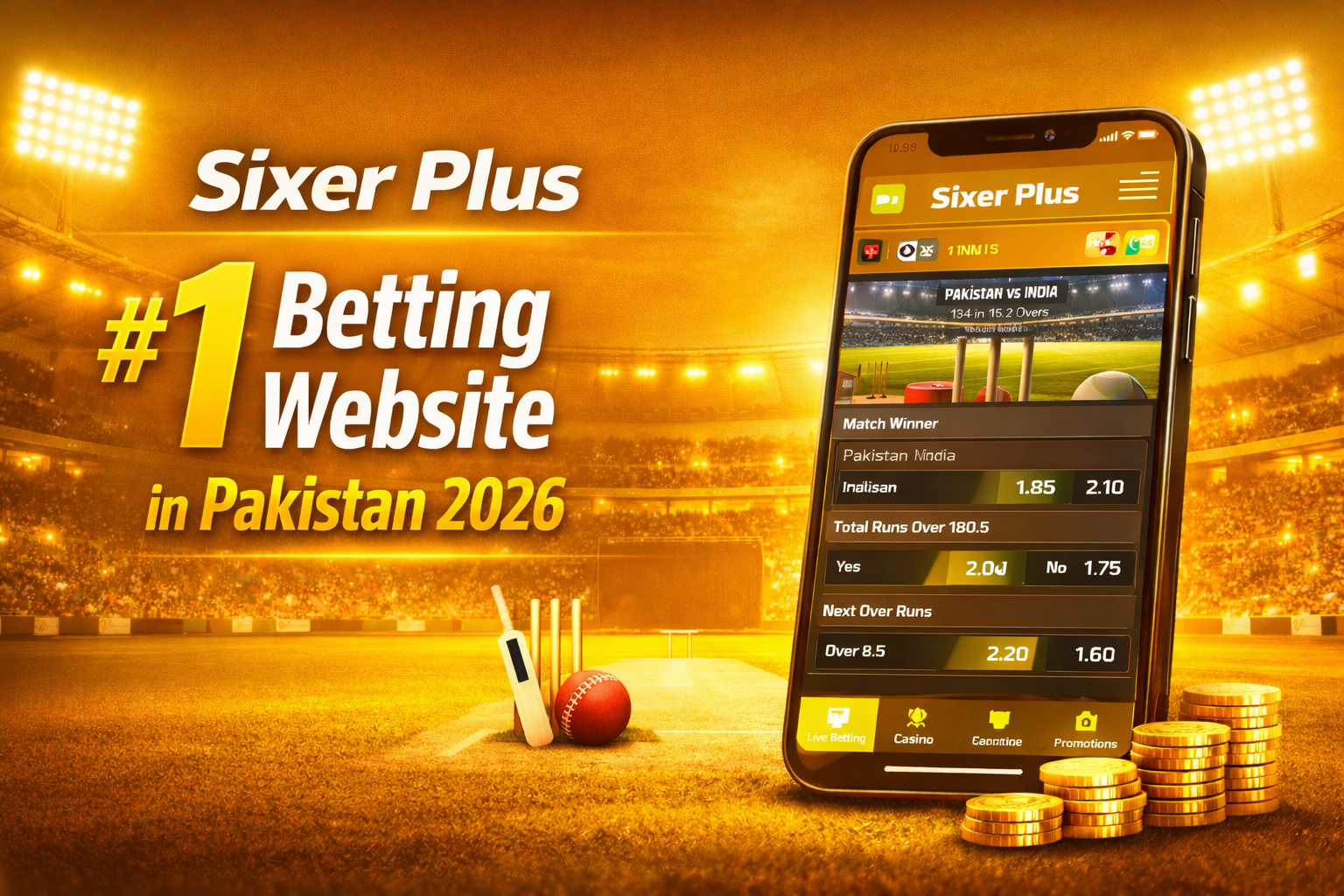 “Top betting websites in Pakistan 2026 featuring Sixer Plus as the number one online sports betting platform with cricket betting interface.”