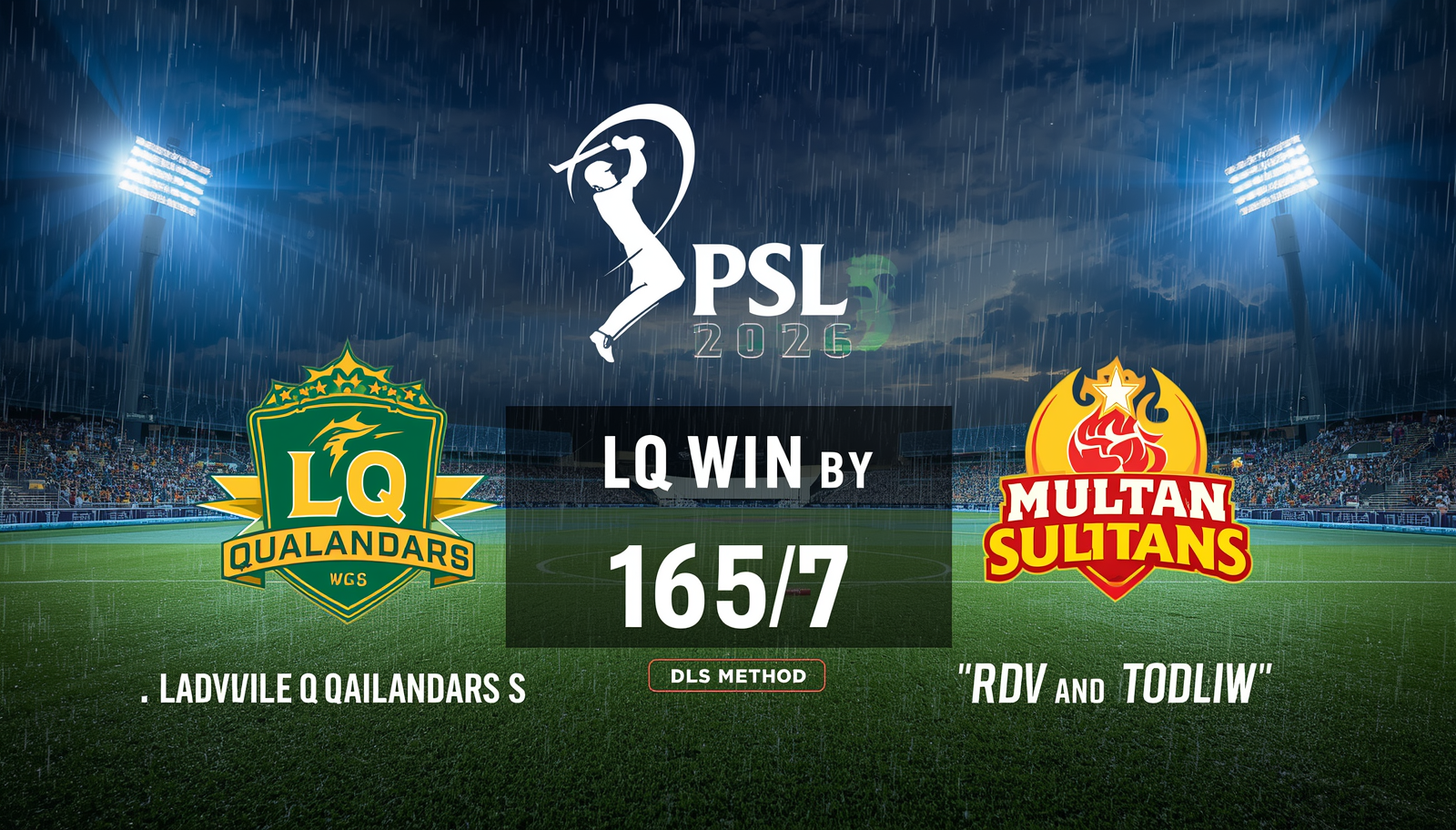 LQ vs MS PSL 2026 match report Lahore Qalandars beat Multan Sultans by 20 runs DLS